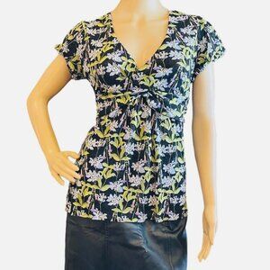 Ann Taylor Loft Black Floral Print Blouse Womens sz M Nylon Wrinkle Resistant